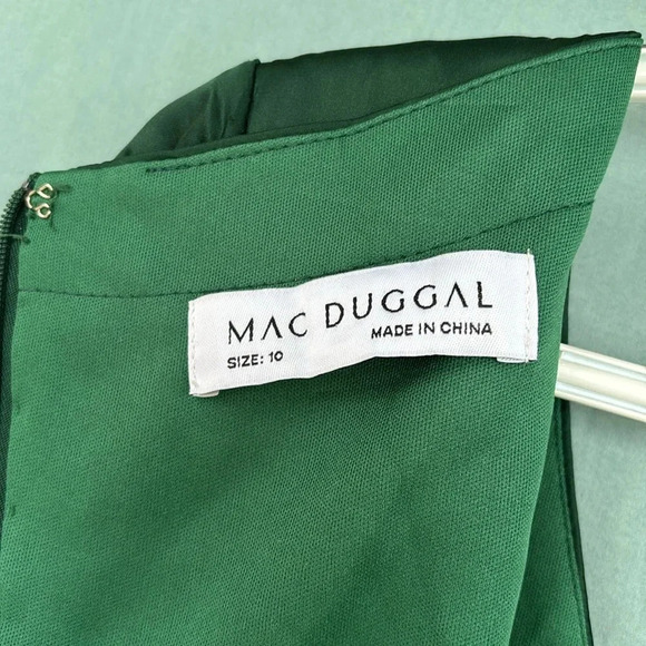 Mac Duggal Leena Plunge Satin A-Line Midi Dress Women Sz 10 Emerald Green EUC - Picture 5 of 8